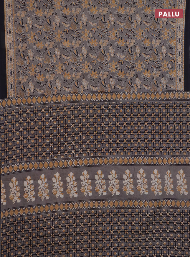 Jaipur cotton saree grey and black with allover prints and printed border