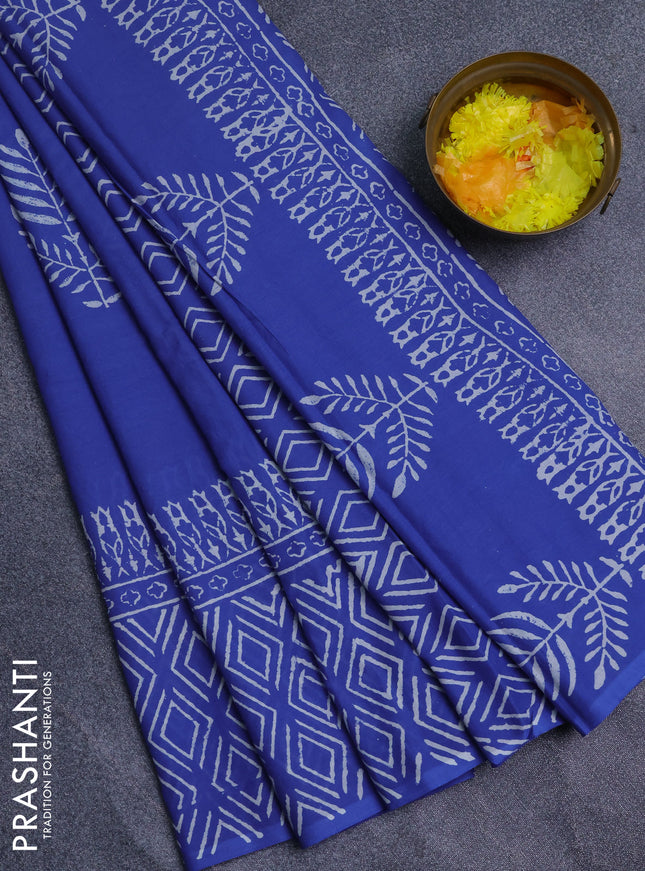 Jaipur cotton saree indigo blue with allover butta prints and printed border