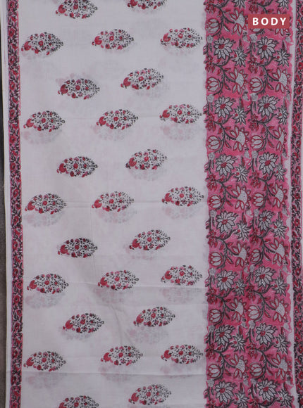 Jaipur cotton saree pink and off white with allover prints and printed border
