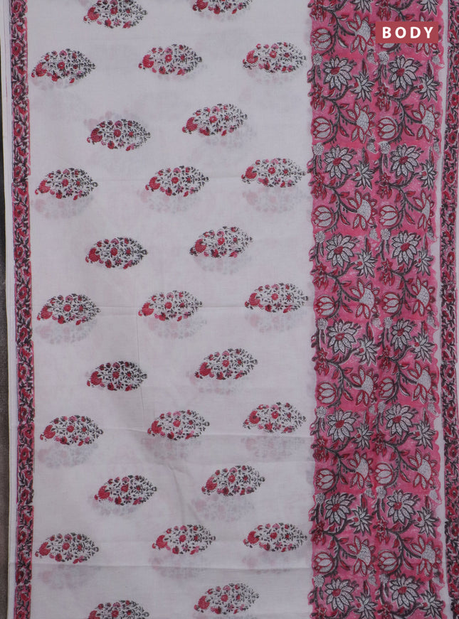 Jaipur cotton saree pink and off white with allover prints and printed border