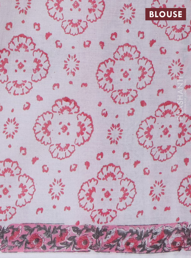 Jaipur cotton saree pink and off white with allover prints and printed border