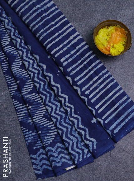 Jaipur cotton saree indigo blue with allover dabu prints and printed border