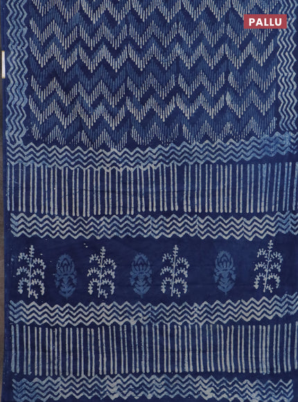 Jaipur cotton saree indigo blue with allover dabu prints and printed border