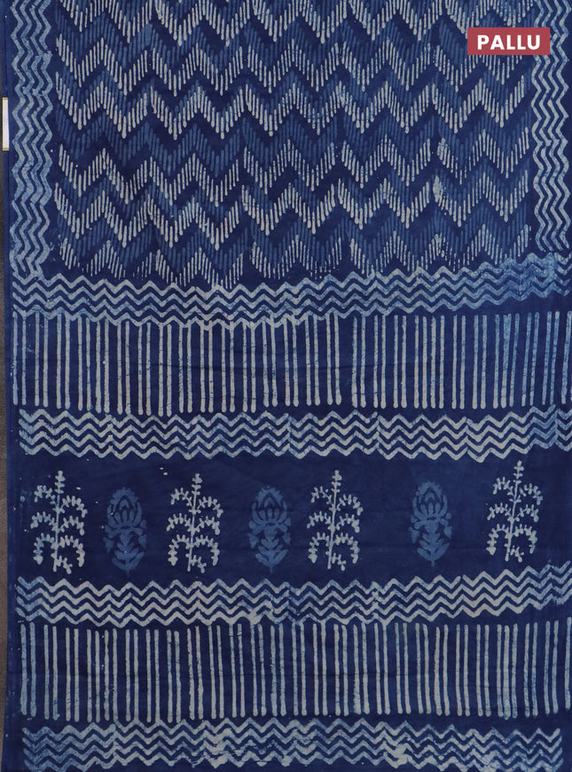 Jaipur cotton saree indigo blue with allover dabu prints and printed border