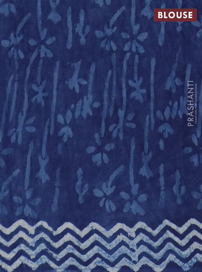 Jaipur cotton saree indigo blue with allover dabu prints and printed border