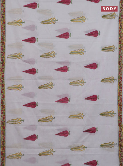 Jaipur cotton saree off white and yellow with allover butta prints and printed border