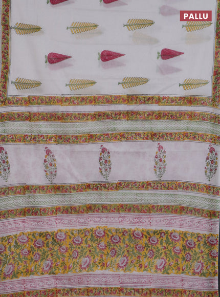 Jaipur cotton saree off white and yellow with allover butta prints and printed border
