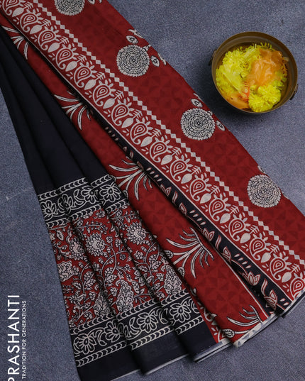 Jaipur cotton saree black and maroon with plain body and long printed border