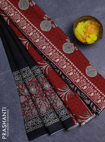 Jaipur cotton saree black and maroon with plain body and long printed border