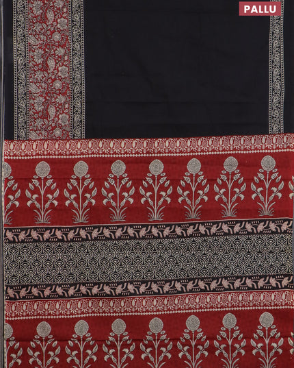 Jaipur cotton saree black and maroon with plain body and long printed border