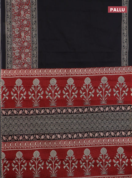 Jaipur cotton saree black and maroon with plain body and long printed border