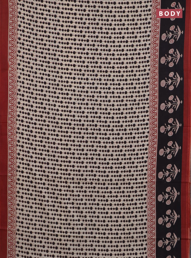 Jaipur cotton saree cream and black with allover prints and printed border