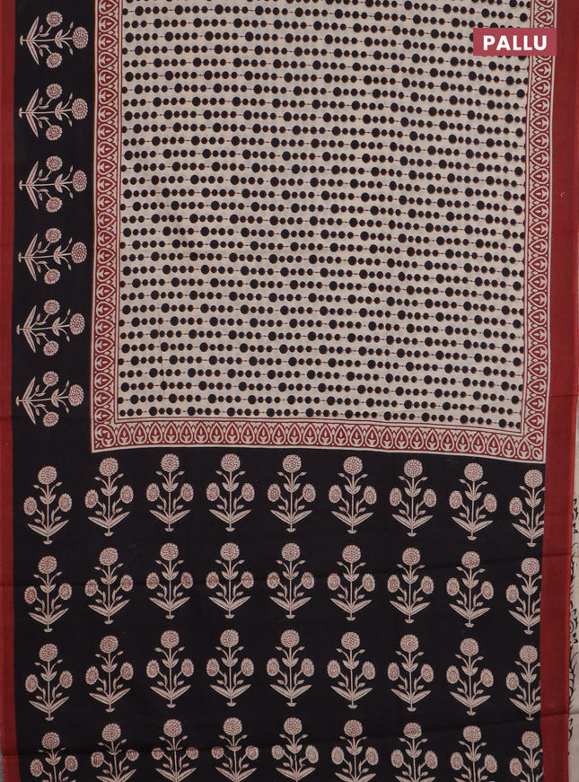 Jaipur cotton saree cream and black with allover prints and printed border