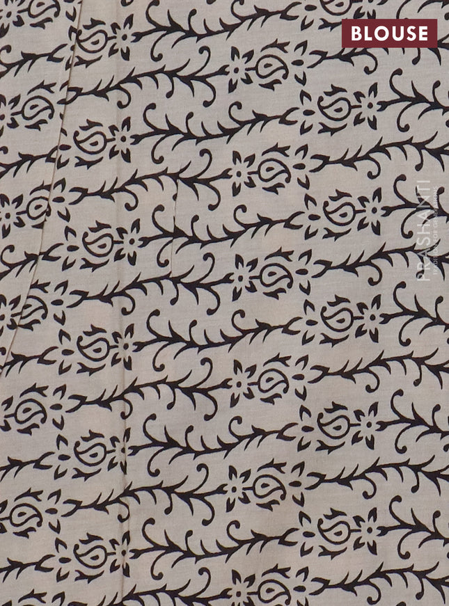 Jaipur cotton saree cream and black with allover prints and printed border