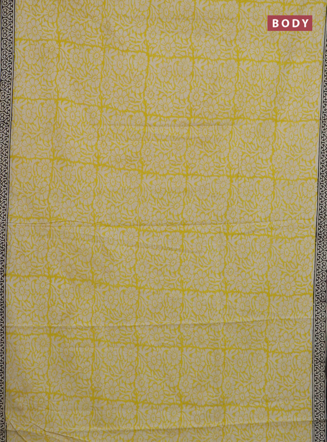 Jaipur cotton saree yellow and black with allover prints and printed border