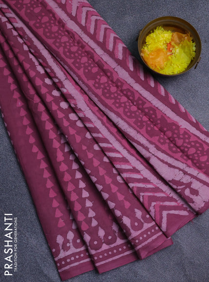 Jaipur cotton saree mauve pink with allover prints and printed border