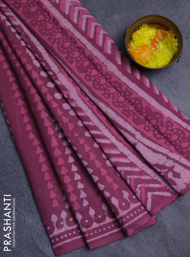 Jaipur cotton saree mauve pink with allover prints and printed border
