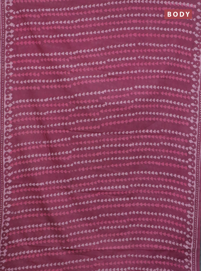 Jaipur cotton saree mauve pink with allover prints and printed border