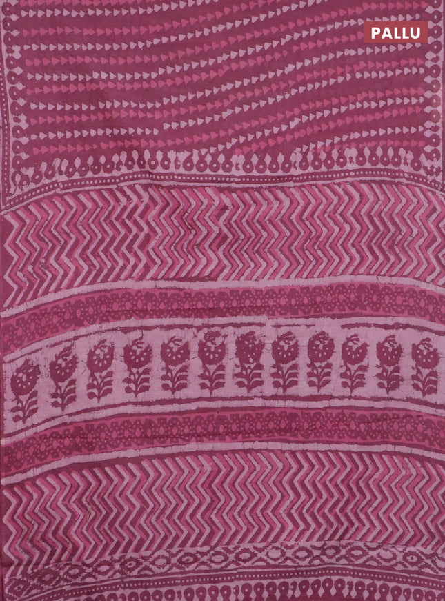 Jaipur cotton saree mauve pink with allover prints and printed border