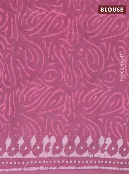Jaipur cotton saree mauve pink with allover prints and printed border