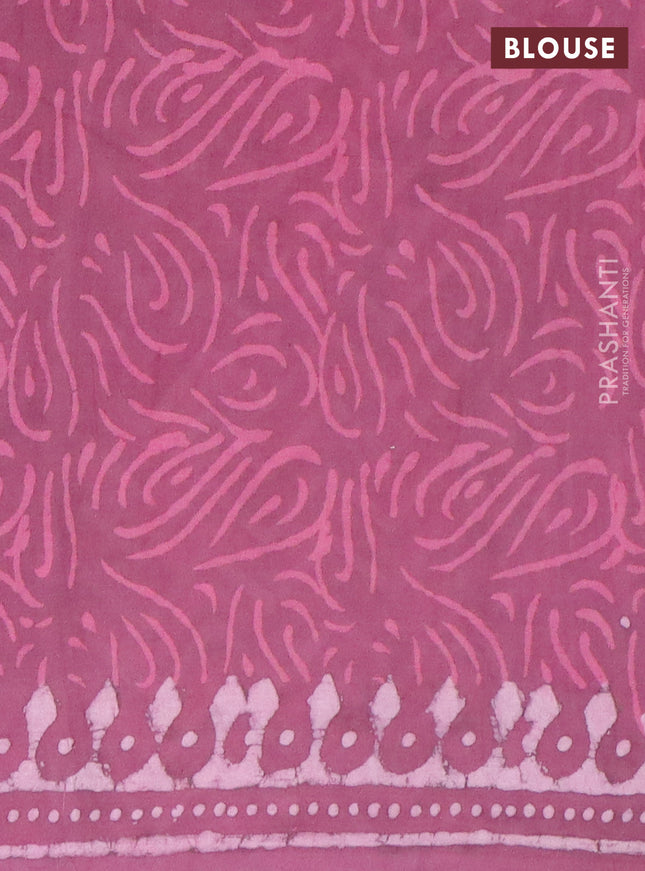 Jaipur cotton saree mauve pink with allover prints and printed border