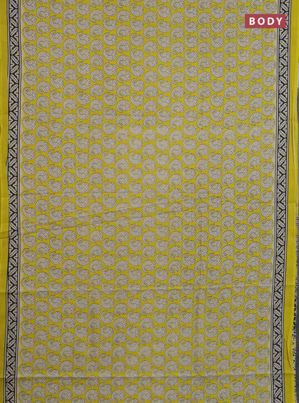 Jaipur cotton saree yellow with allover prints and printed border