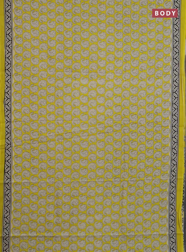 Jaipur cotton saree yellow with allover prints and printed border