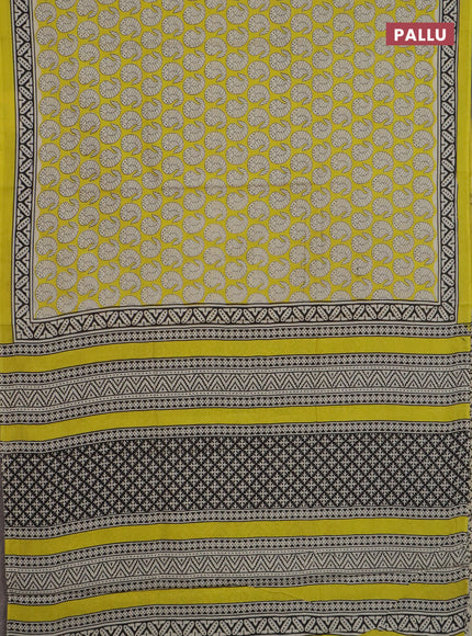 Jaipur cotton saree yellow with allover prints and printed border