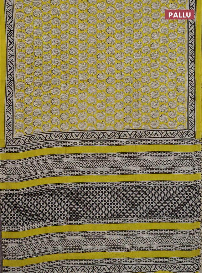 Jaipur cotton saree yellow with allover prints and printed border