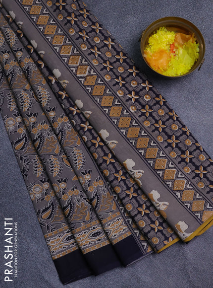 Jaipur cotton saree grey and black with allover prints and printed border