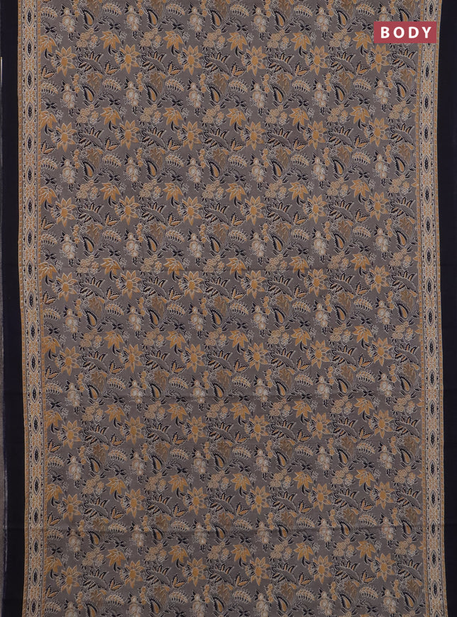Jaipur cotton saree grey and black with allover prints and printed border