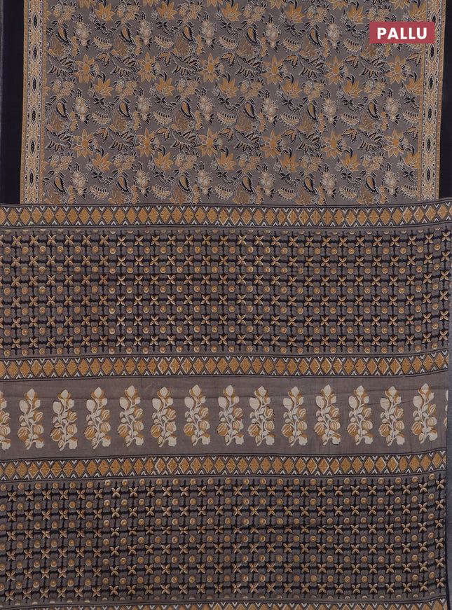 Jaipur cotton saree grey and black with allover prints and printed border