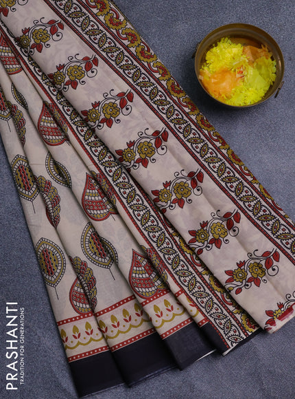 Jaipur cotton saree beige and black with allover prints and printed border