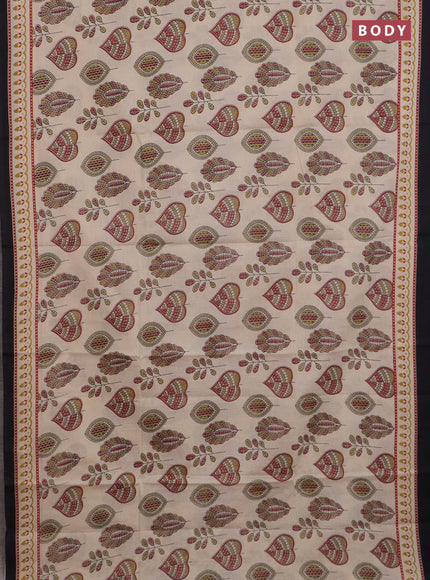 Jaipur cotton saree beige and black with allover prints and printed border