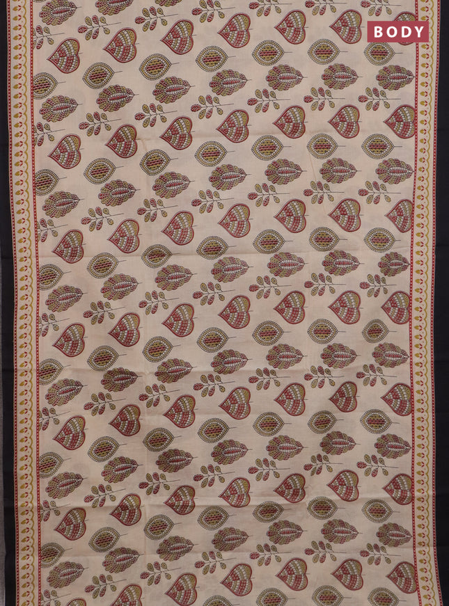 Jaipur cotton saree beige and black with allover prints and printed border