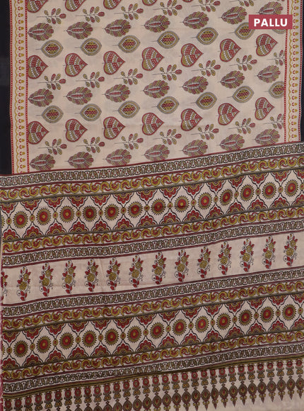 Jaipur cotton saree beige and black with allover prints and printed border