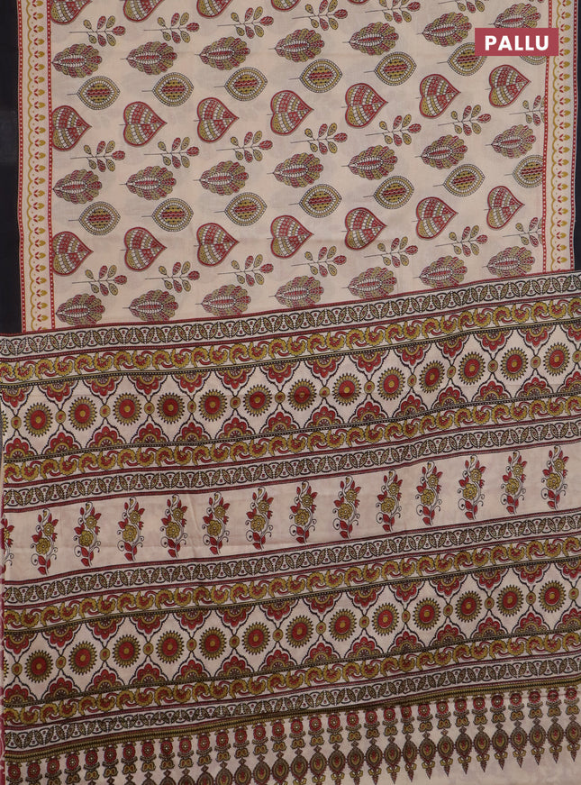 Jaipur cotton saree beige and black with allover prints and printed border