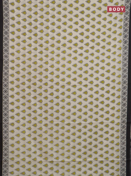 Jaipur cotton saree cream and black with allover prints and printed border