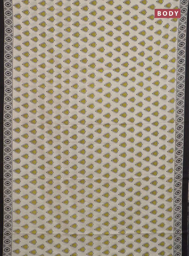 Jaipur cotton saree cream and black with allover prints and printed border