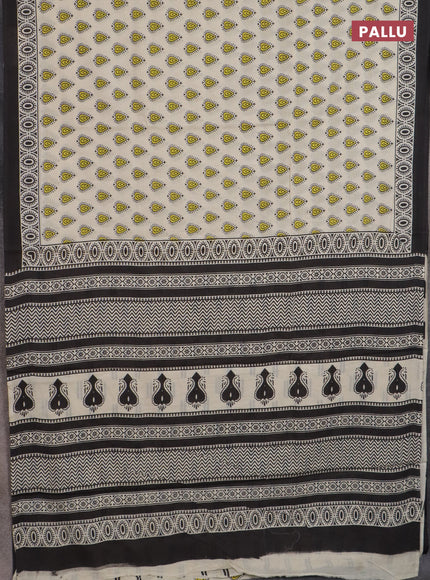 Jaipur cotton saree cream and black with allover prints and printed border