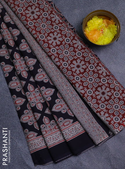Jaipur cotton saree grey and black with allover prints and printed border