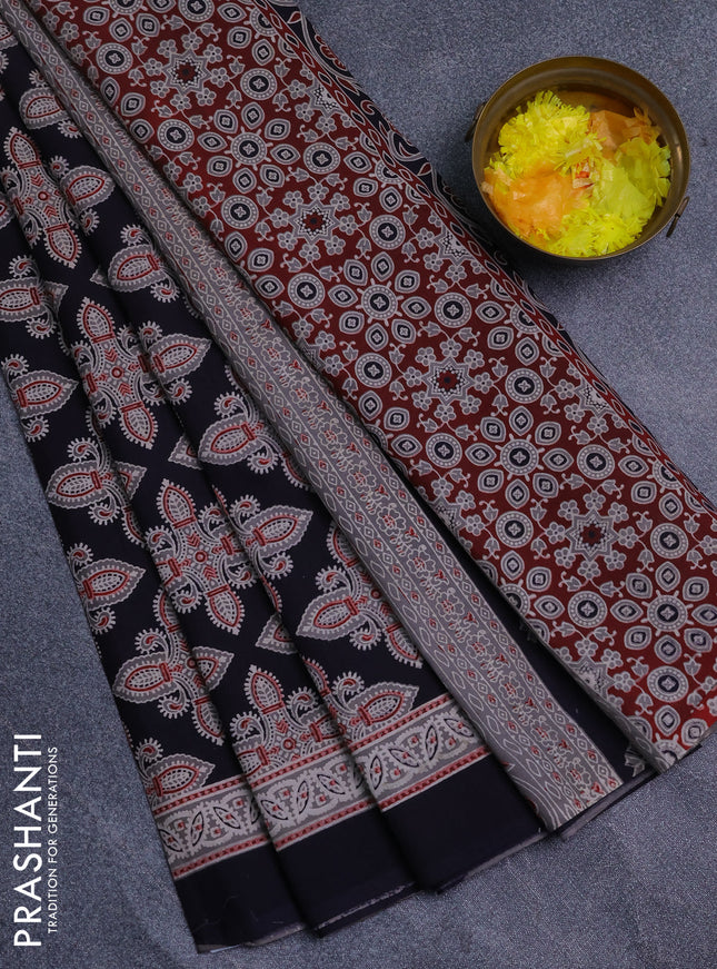 Jaipur cotton saree grey and black with allover prints and printed border