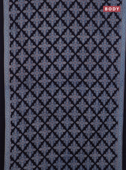 Jaipur cotton saree indigo blue and black with allover prints and printed border