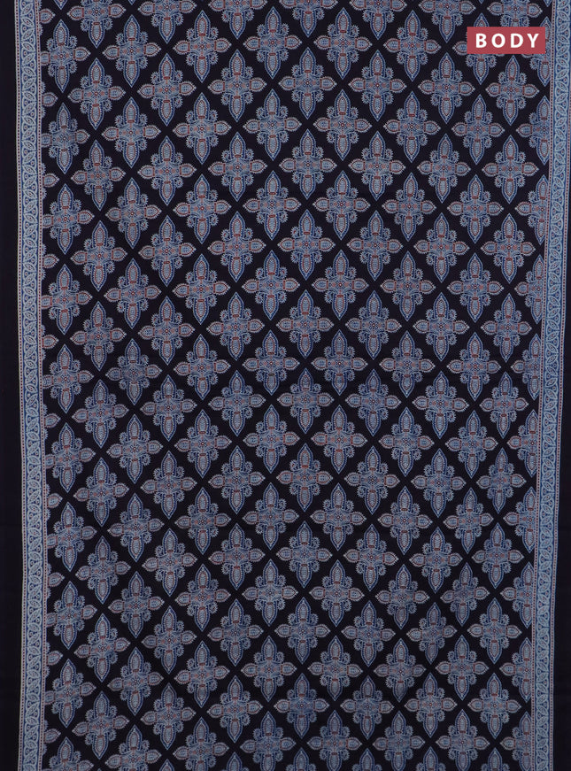 Jaipur cotton saree indigo blue and black with allover prints and printed border