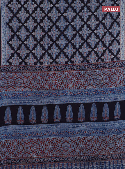 Jaipur cotton saree indigo blue and black with allover prints and printed border