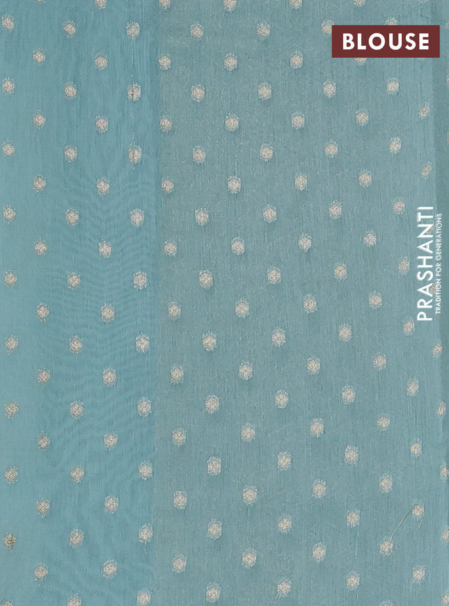 Banarasi silk cotton saree light blue with allover zari weaves and zari woven border