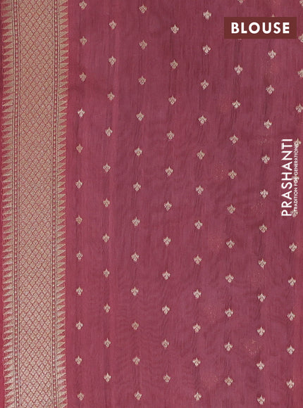 Banarasi silk cotton saree bluish grey and pink with allover thread weaves & zari woven buttas and zari woven border