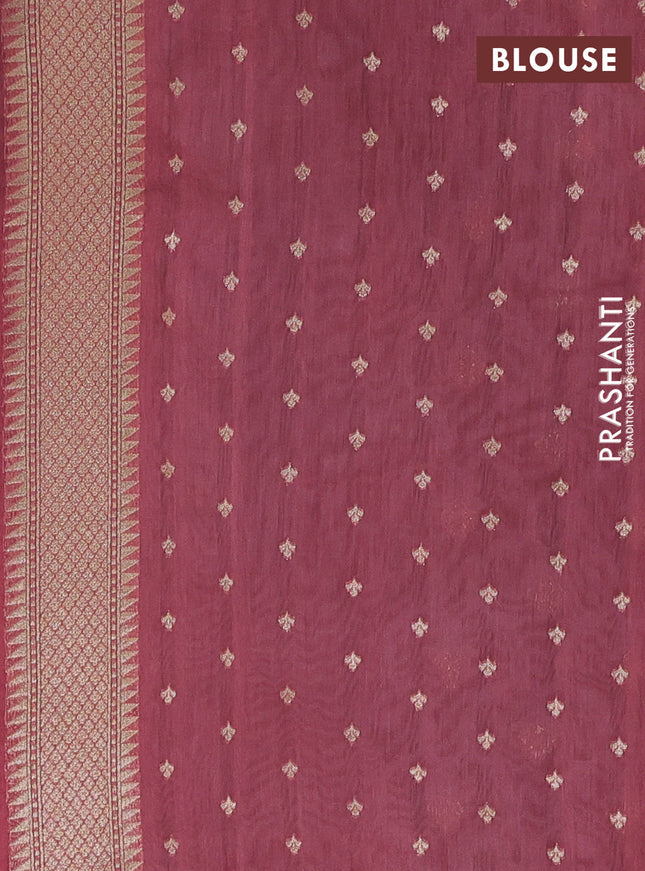 Banarasi silk cotton saree bluish grey and pink with allover thread weaves & zari woven buttas and zari woven border