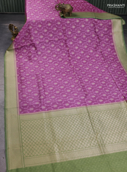 Banarasi silk cotton saree mauve pink and light green with allover thread weaves & zari woven buttas and zari woven border