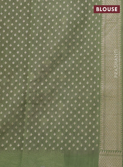Banarasi silk cotton saree mauve pink and light green with allover thread weaves & zari woven buttas and zari woven border